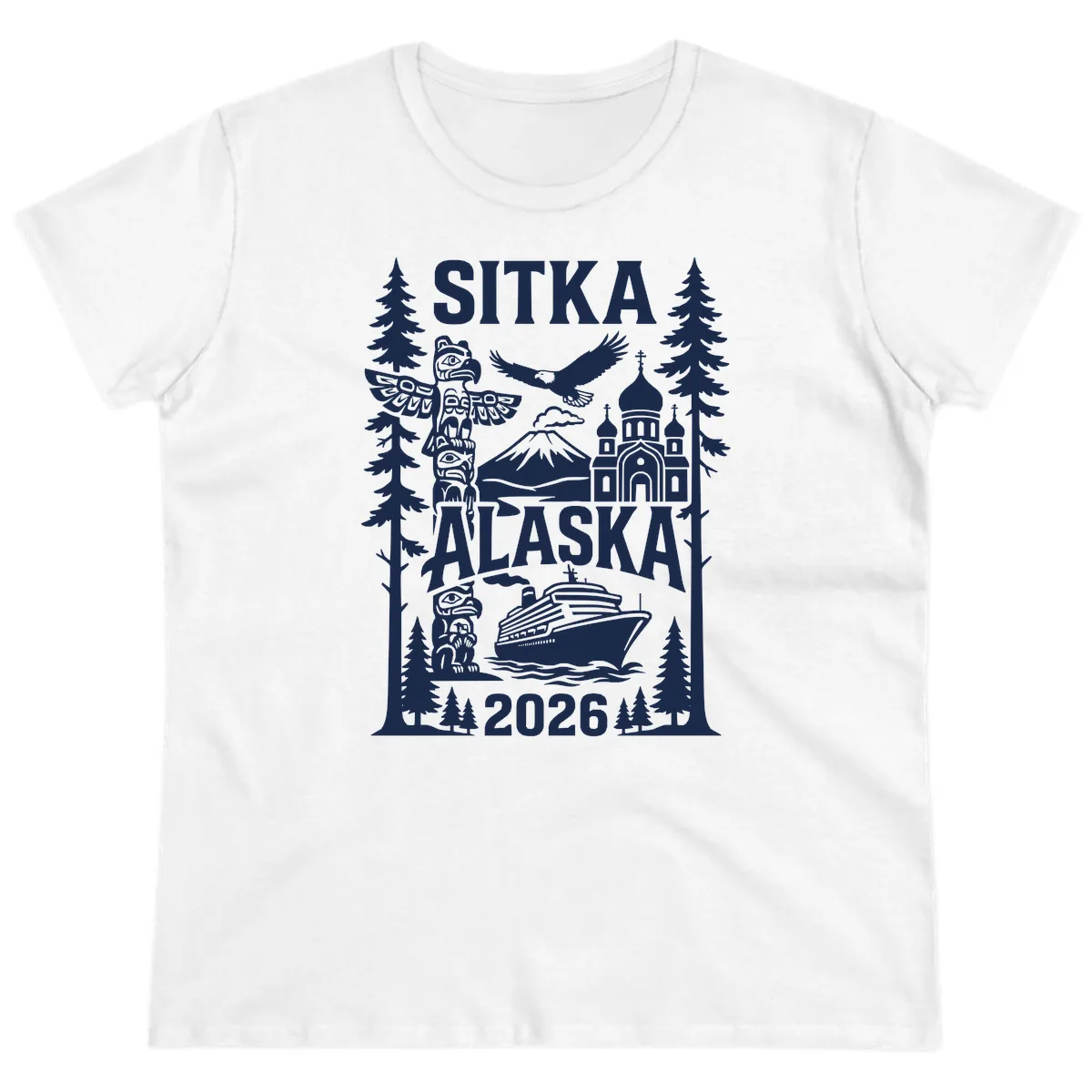 Sitka Alaska Cruise Heritage Ladies Tee in White