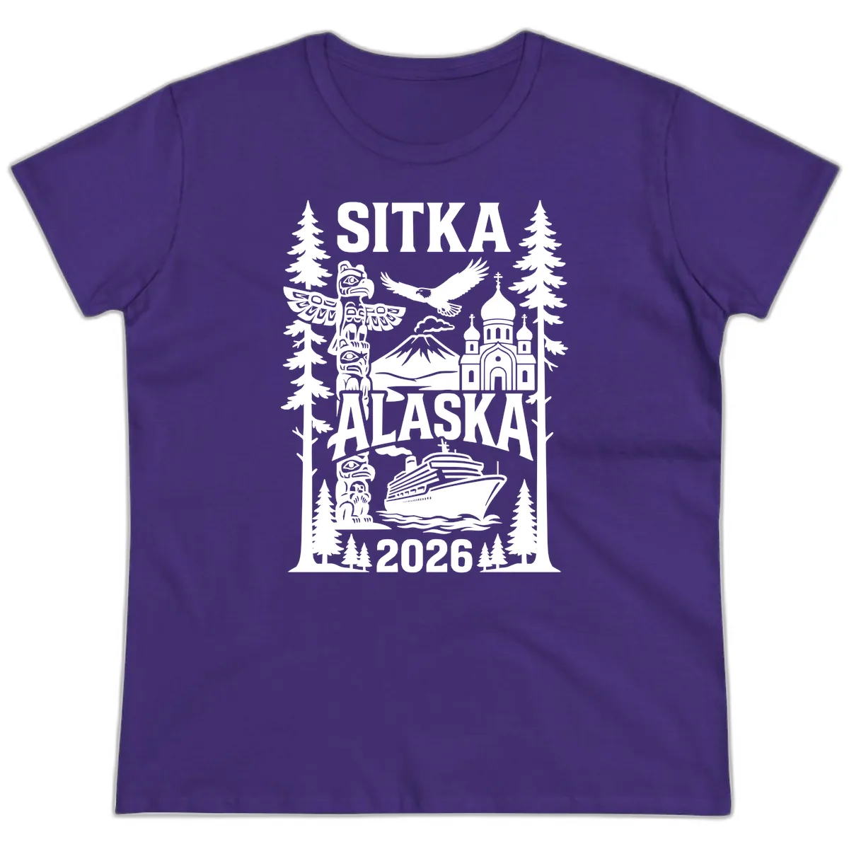 Sitka Alaska Cruise Heritage Ladies Tee in Purple