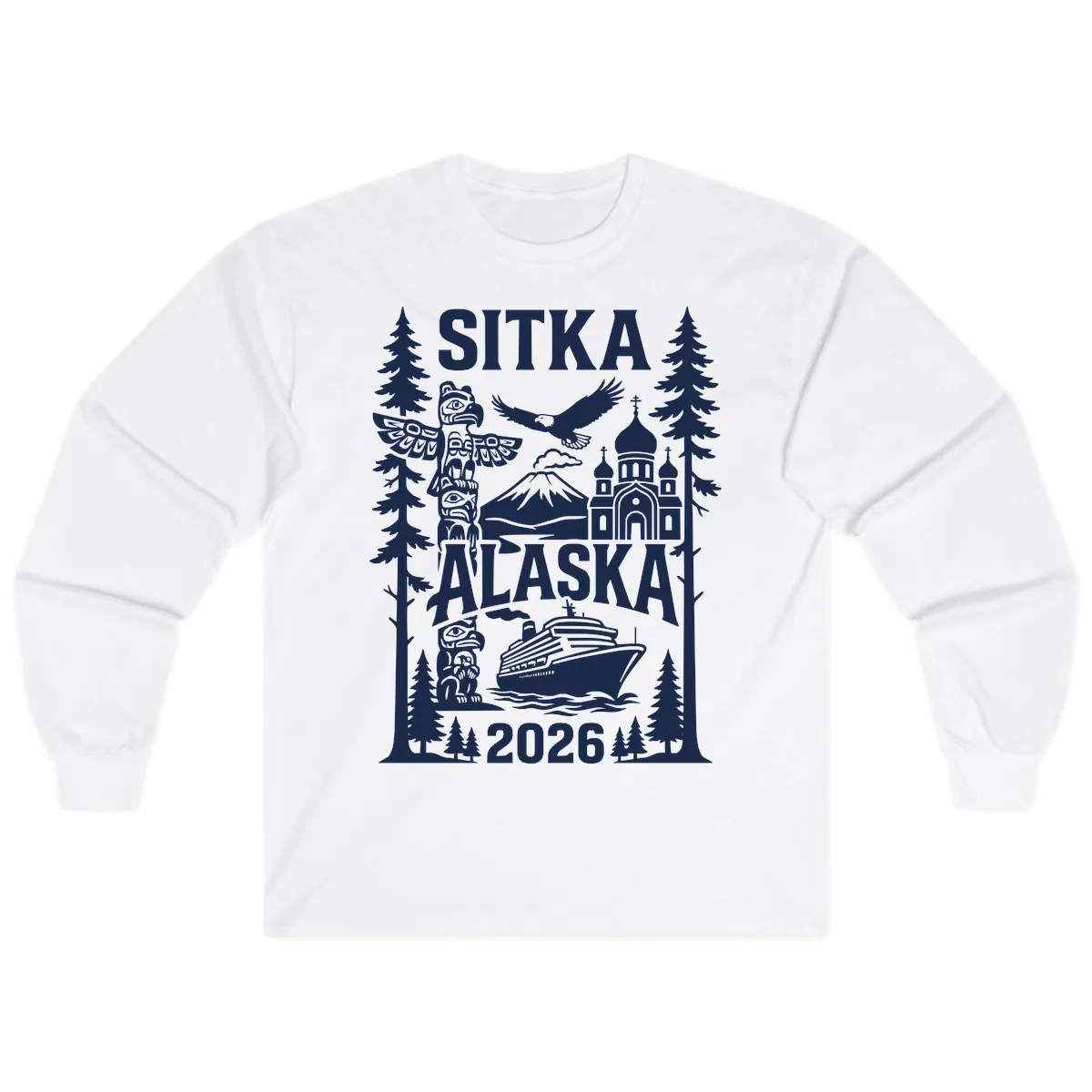 Sitka Alaska Cruise Heritage Long Sleeve in White