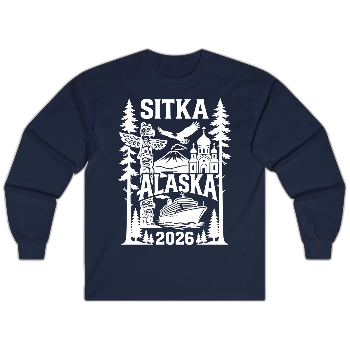 Sitka Alaska Cruise Heritage Long Sleeve in Navy