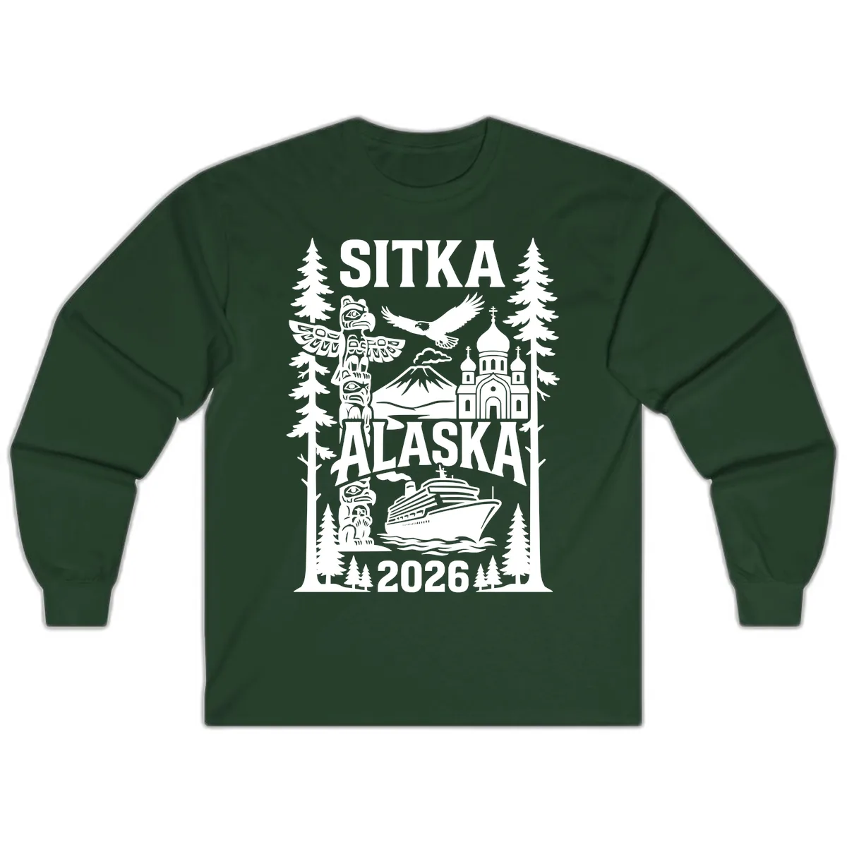 Sitka Alaska Cruise Heritage Long Sleeve in Forest Green