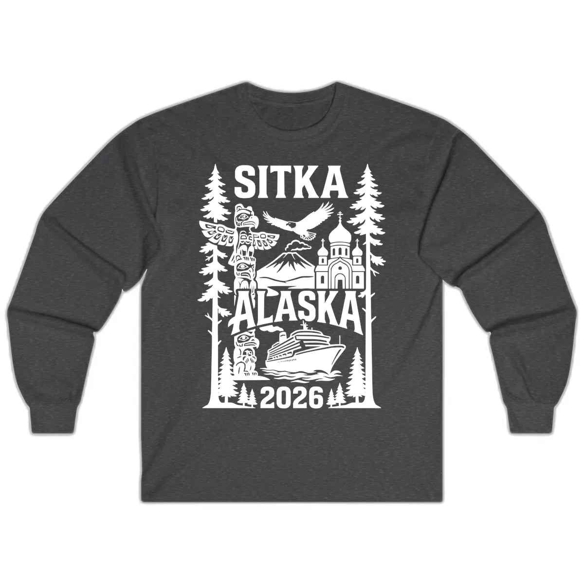 Sitka Alaska Cruise Heritage Long Sleeve in Dark Heather