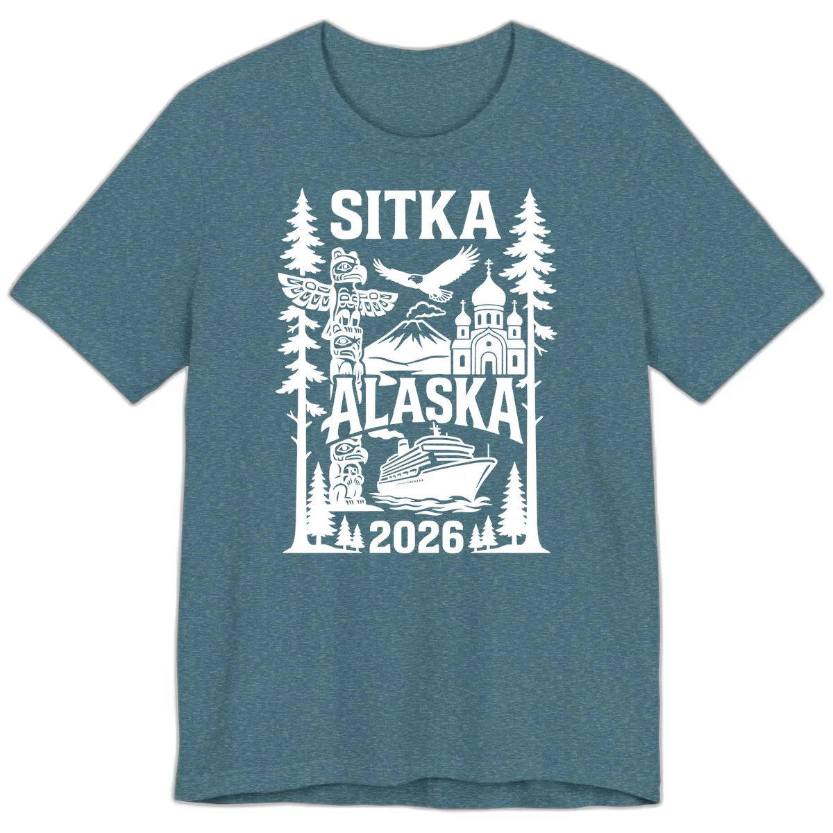 Sitka Alaska Cruise Heritage Premium T-Shirt in Heather Deep Teal