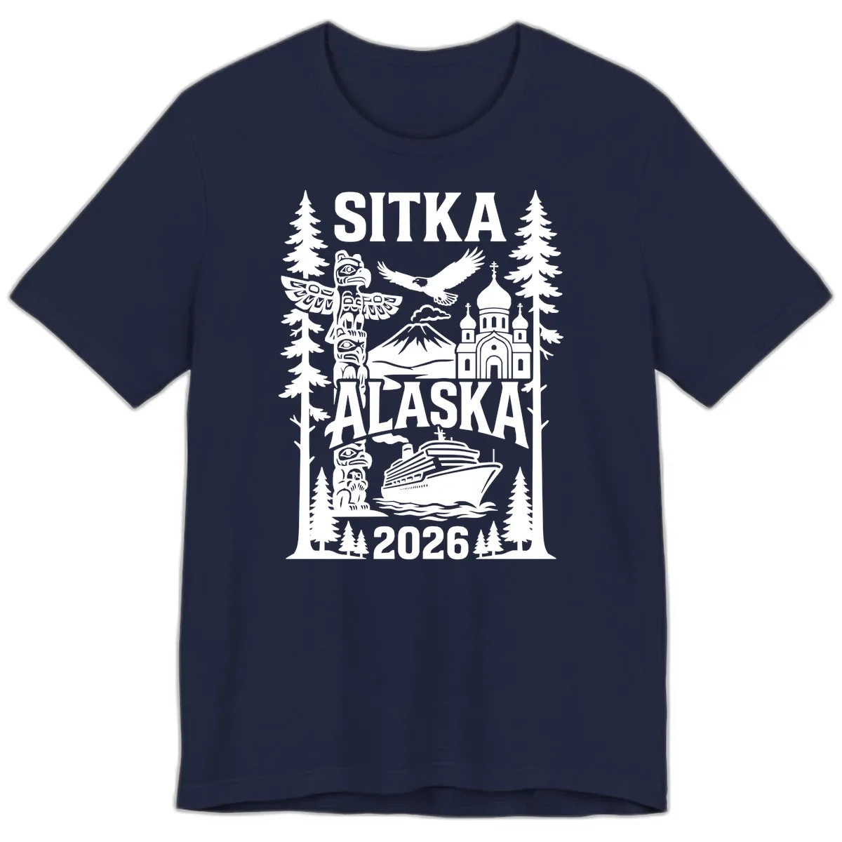 Sitka Alaska Cruise Heritage Premium T-Shirt in Navy