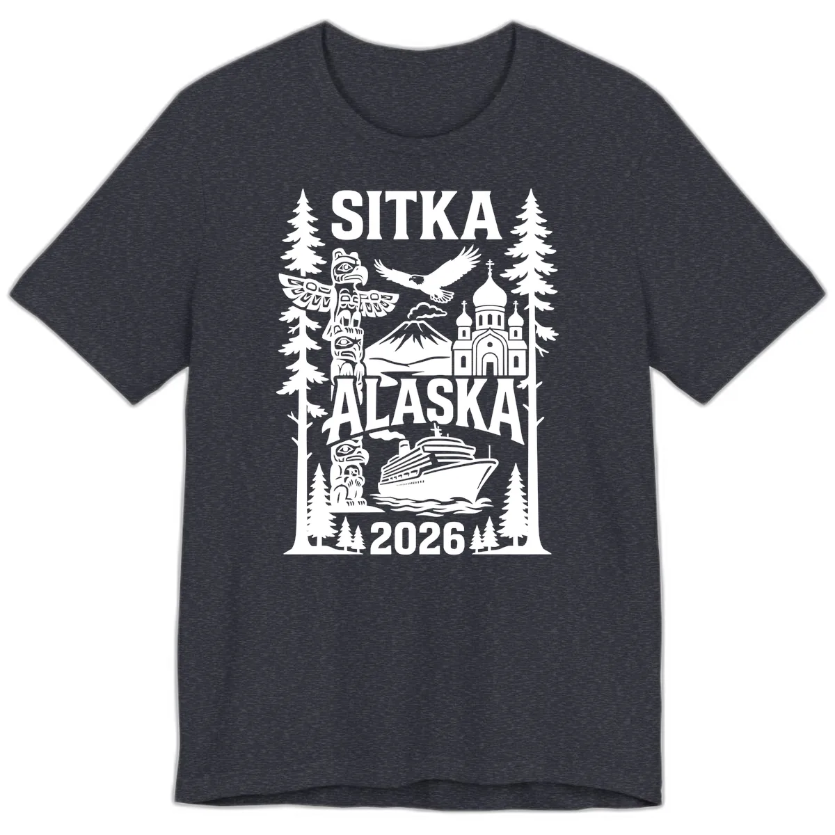 Sitka Alaska Cruise Heritage Premium T-Shirt in Heather Navy