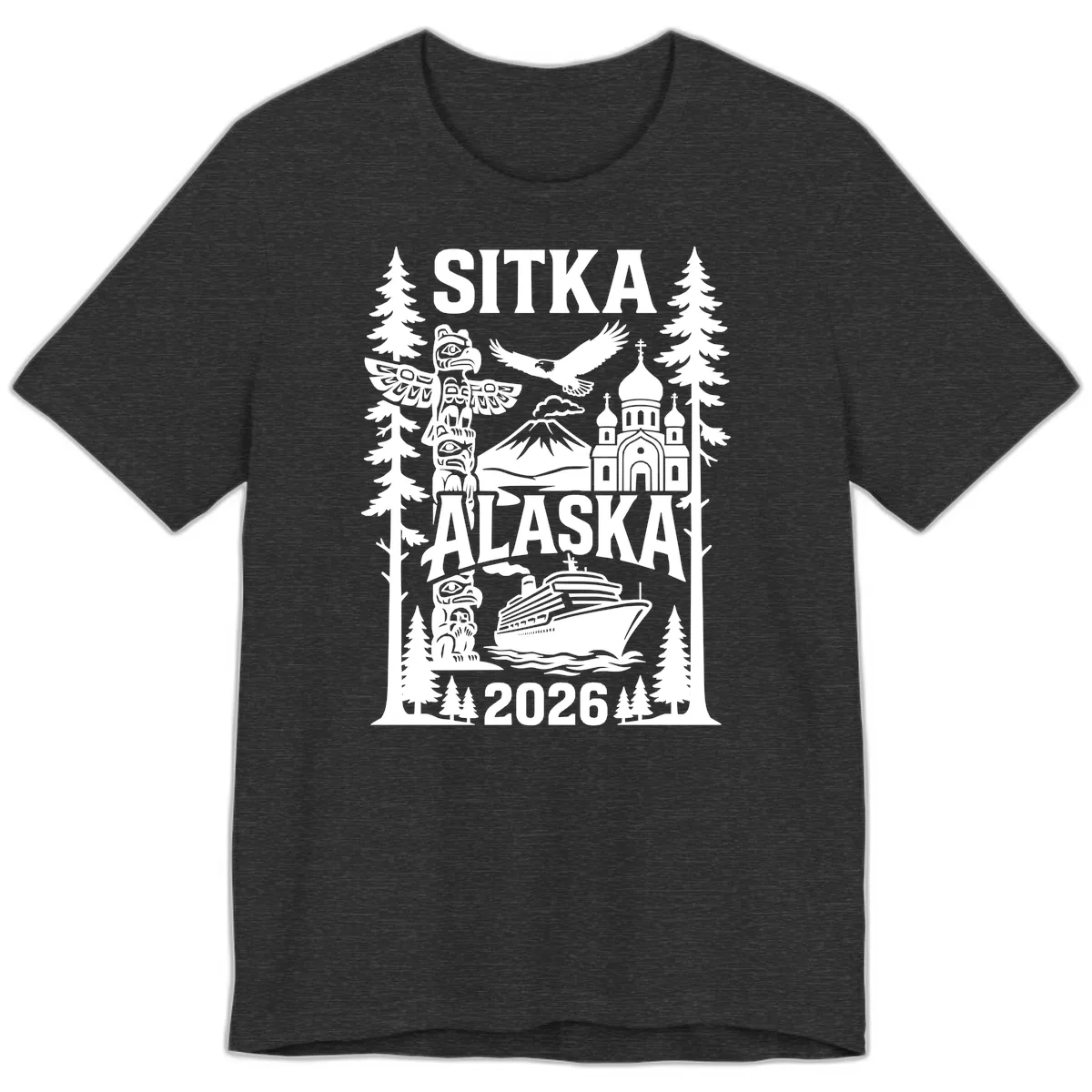Sitka Alaska Cruise Heritage Premium T-Shirt in Dark Grey Heather