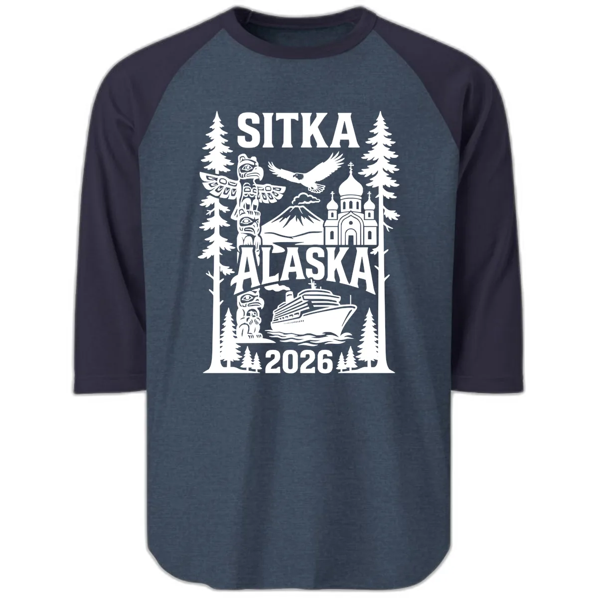 Sitka Alaska Cruise Heritage Raglan 3/4 in Heather Denim Navy