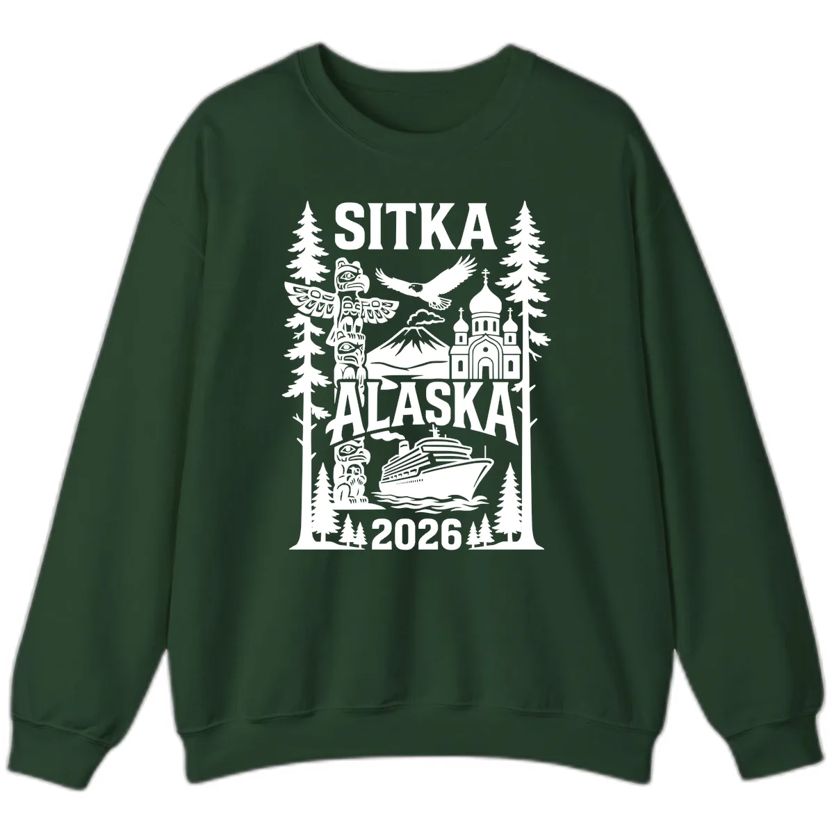 Sitka Alaska Cruise Heritage Sweatshirt in Forest Green
