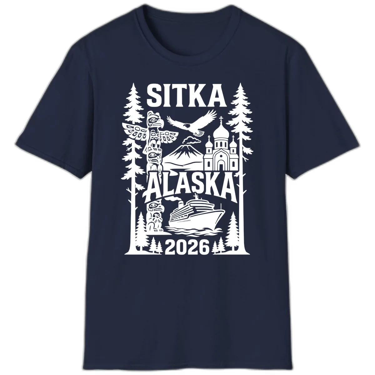 Sitka Alaska Cruise Heritage T-Shirt in Navy