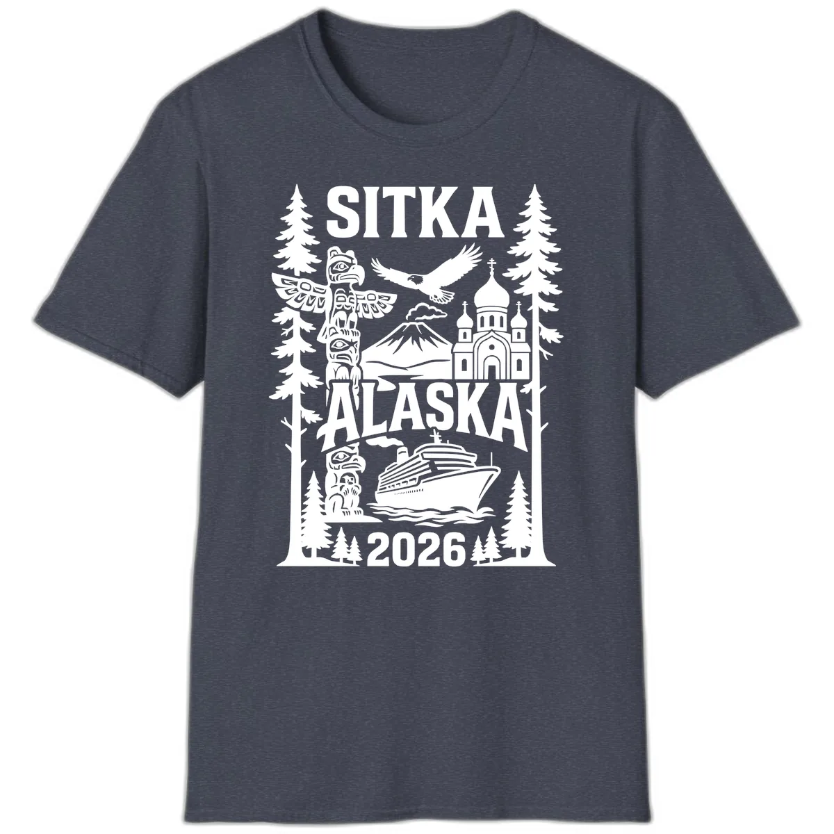 Sitka Alaska Cruise Heritage T-Shirt in Heather Navy