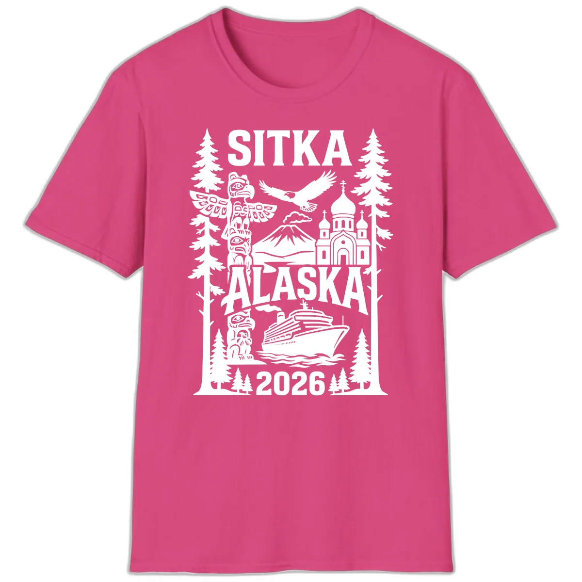 Sitka Alaska Cruise Heritage T-Shirt in Heliconia