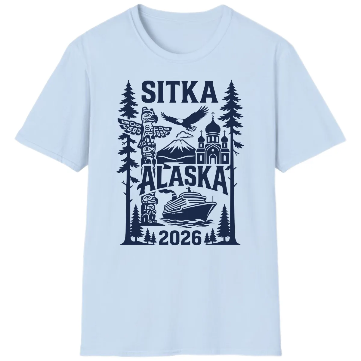 Sitka Alaska Cruise Heritage T-Shirt in Light Blue
