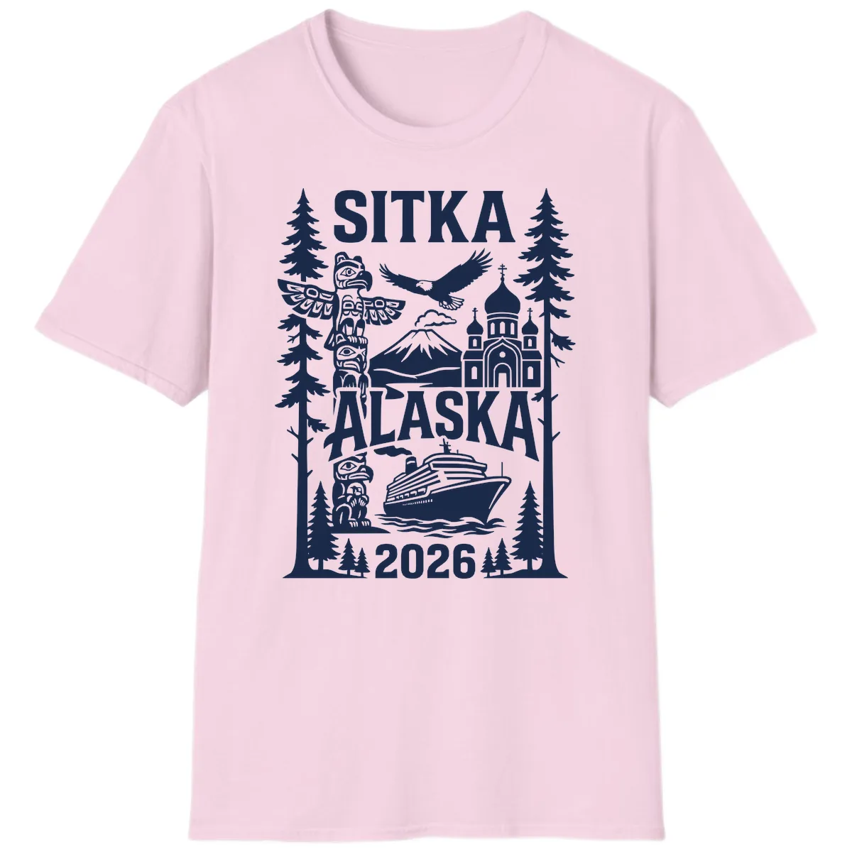 Sitka Alaska Cruise Heritage T-Shirt in Light Pink