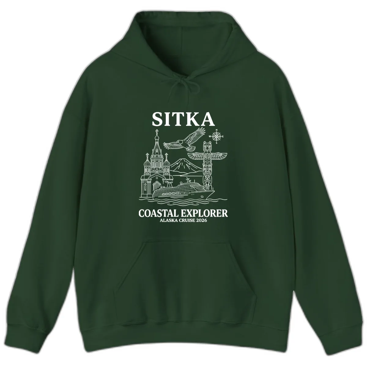 Sitka Coastal Explorer Alaska Cruise Hoodie in Forest Green