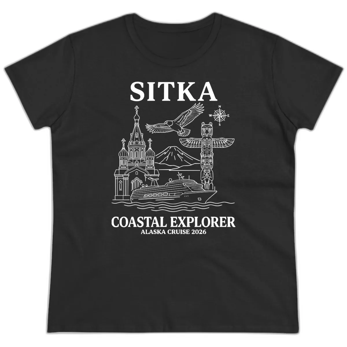 Sitka Coastal Explorer Alaska Cruise Ladies Tee in Black