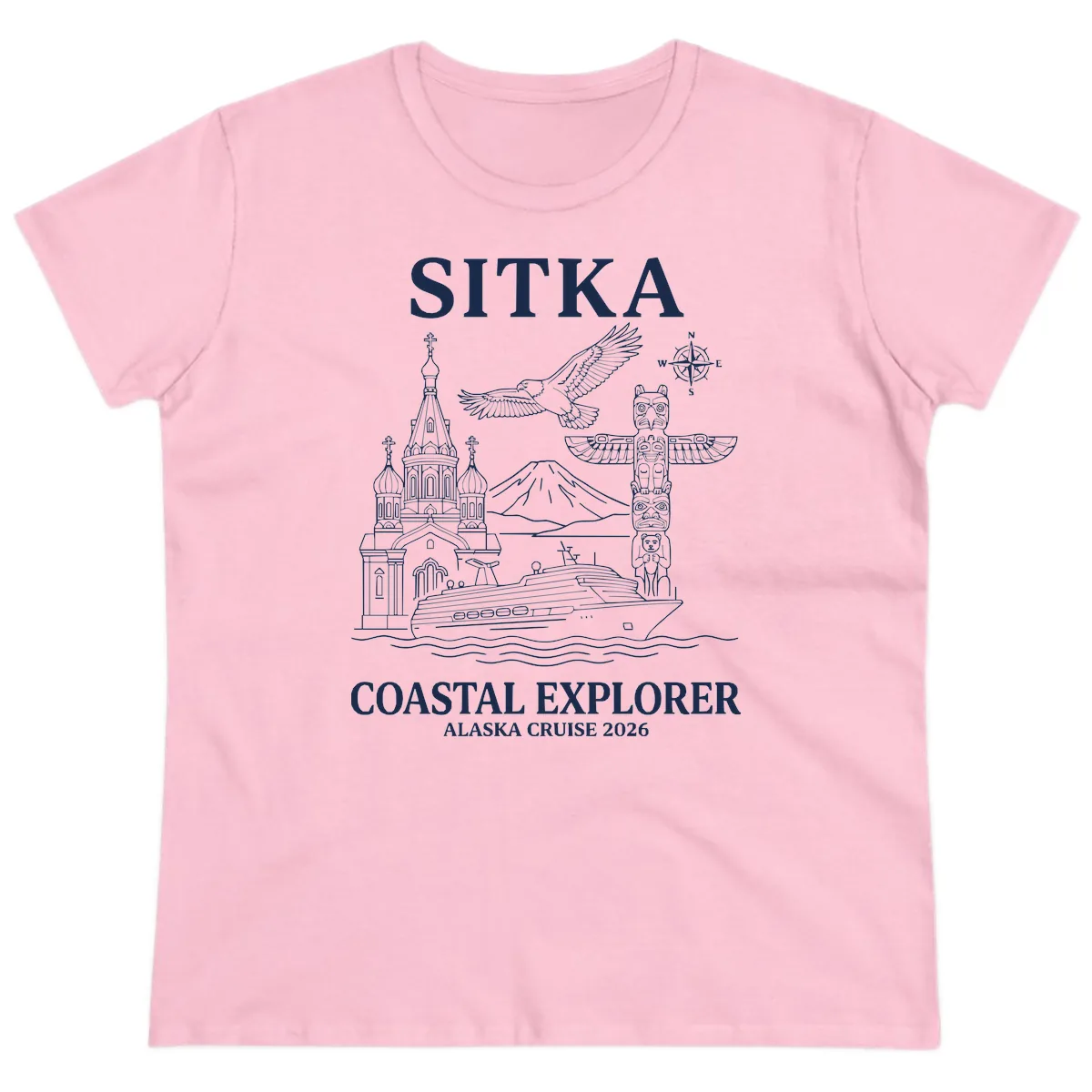 Sitka Coastal Explorer Alaska Cruise Ladies Tee in Light Pink