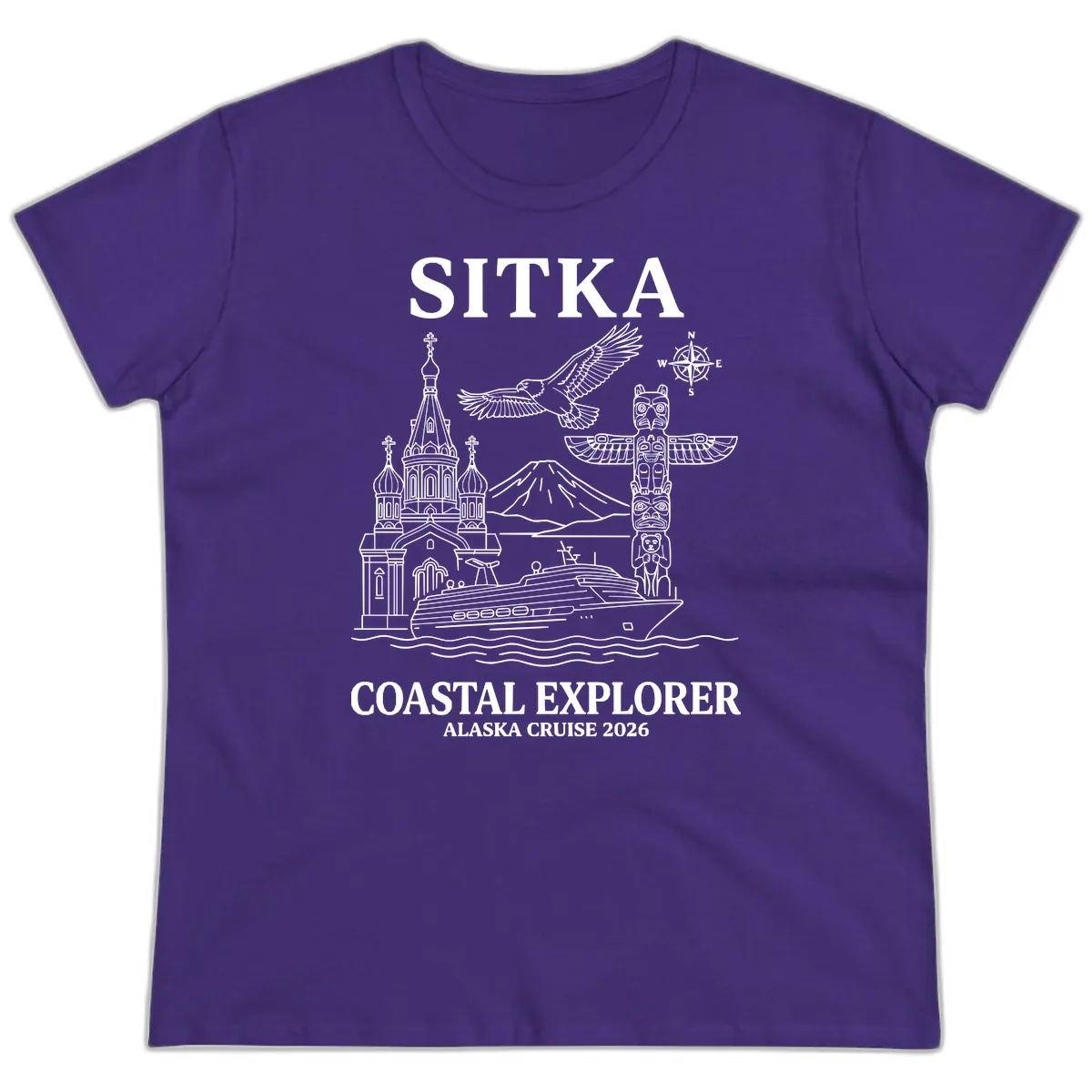 Sitka Coastal Explorer Alaska Cruise Ladies Tee in Purple