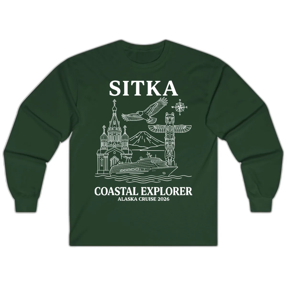 Sitka Coastal Explorer Alaska Cruise Long Sleeve in Forest Green