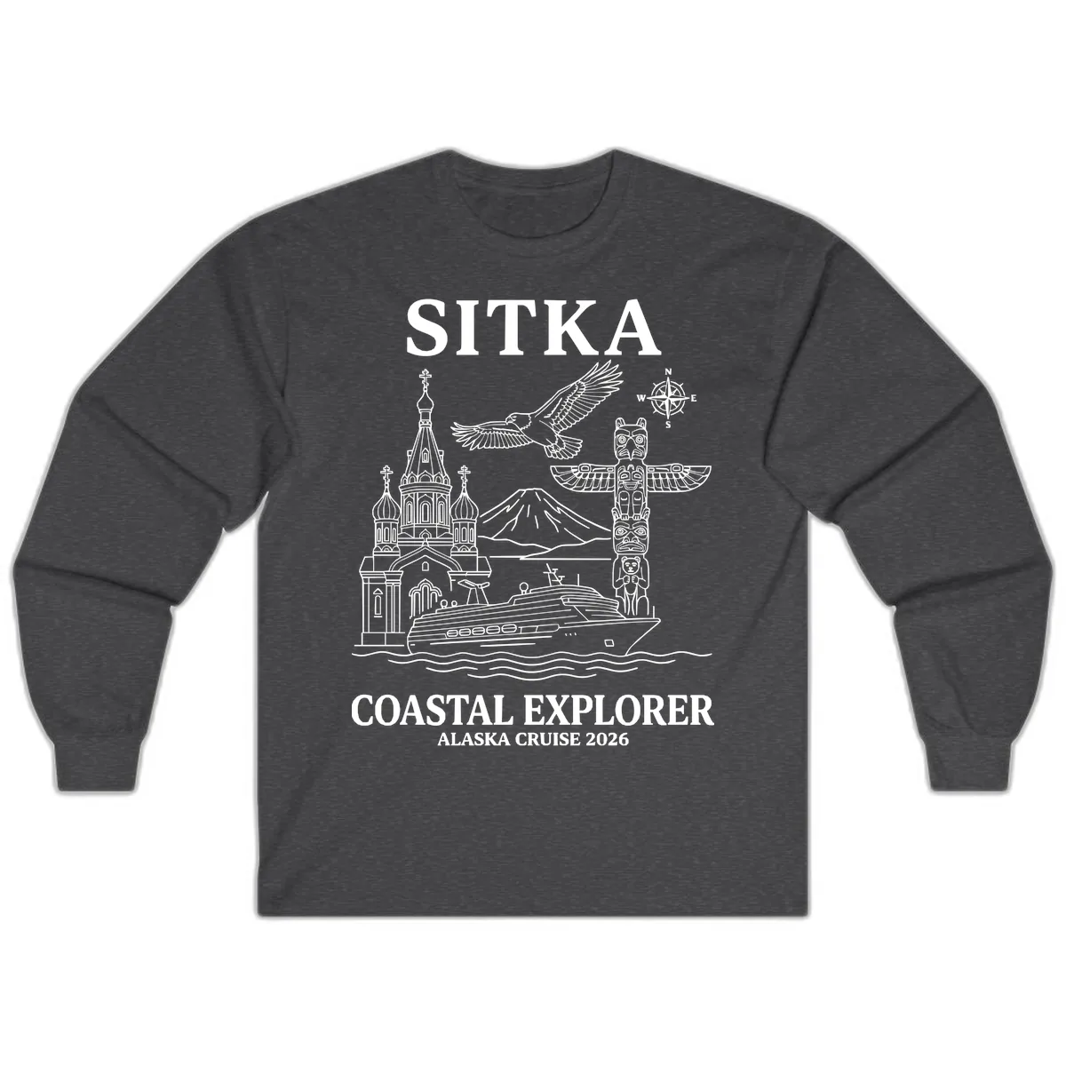 Sitka Coastal Explorer Alaska Cruise Long Sleeve in Dark Heather