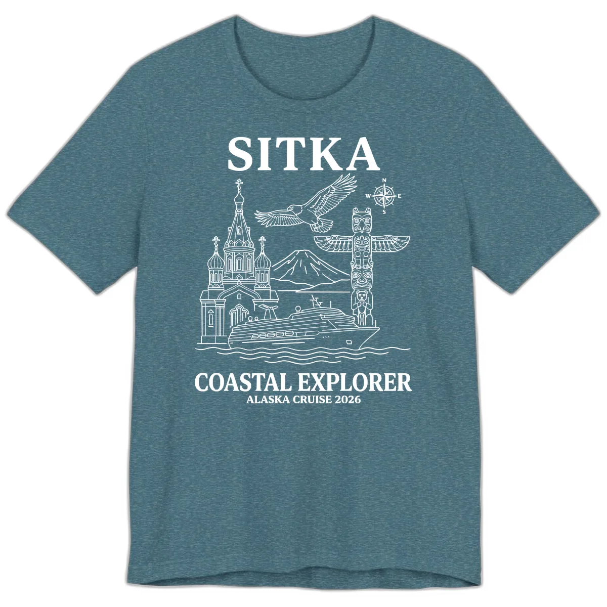 Sitka Coastal Explorer Alaska Cruise Premium T-Shirt in Heather Deep Teal