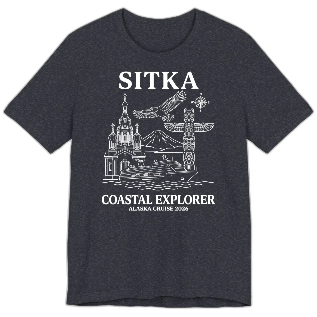 Sitka Coastal Explorer Alaska Cruise Premium T-Shirt in Heather Navy