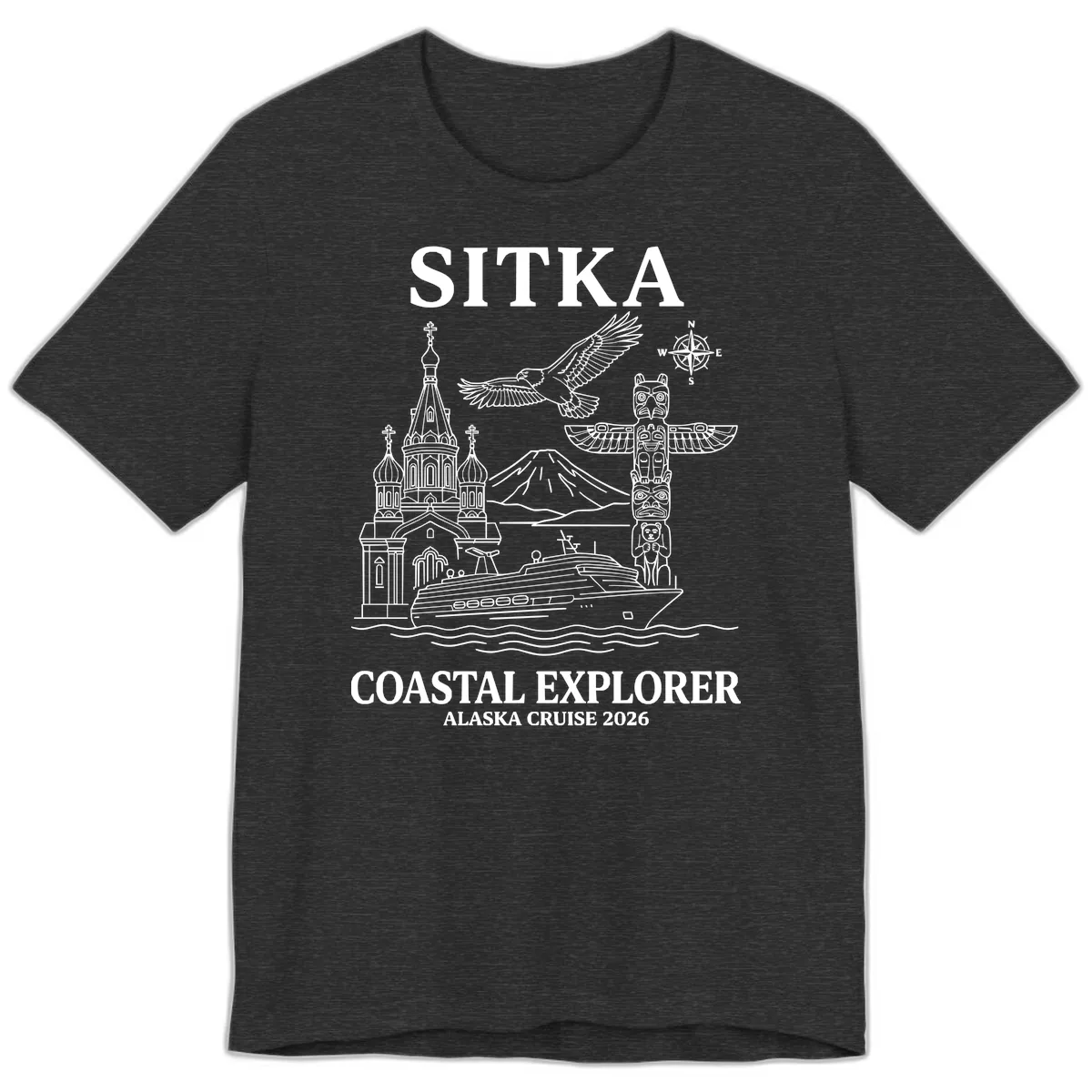 Sitka Coastal Explorer Alaska Cruise Premium T-Shirt in Dark Grey Heather