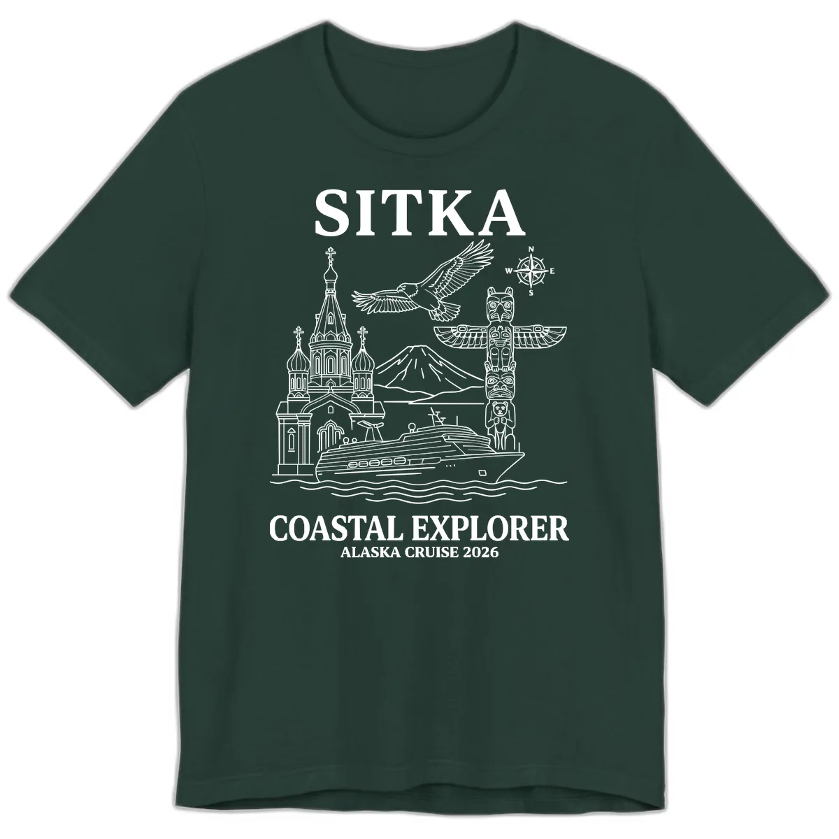 Sitka Coastal Explorer Alaska Cruise Premium T-Shirt in Forest