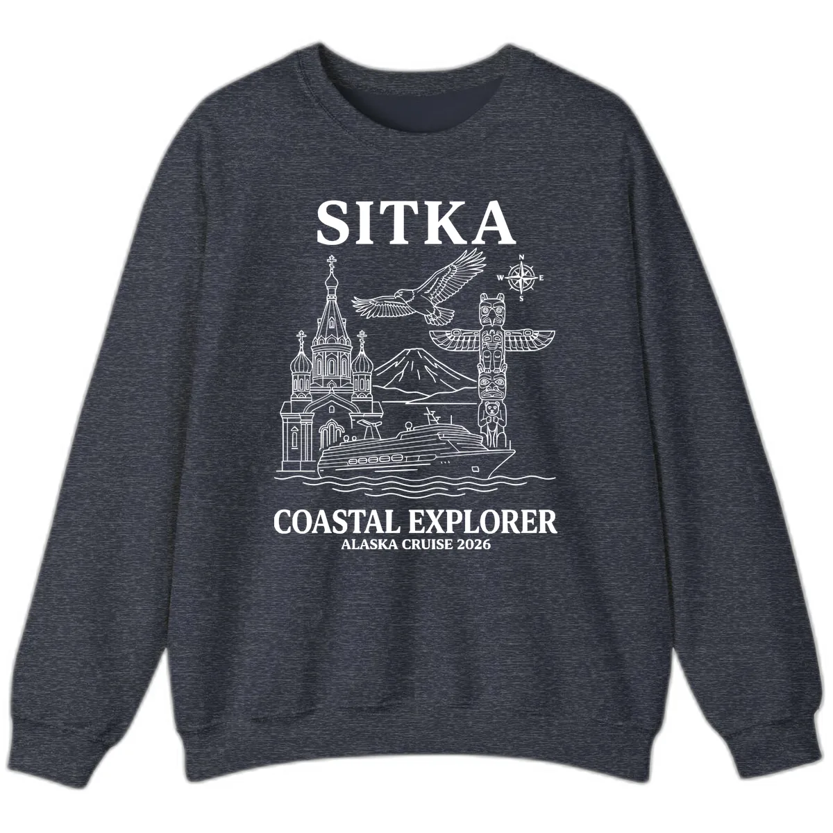 Sitka Coastal Explorer Alaska Cruise Sweatshirt in Heather Sport Dark Navy