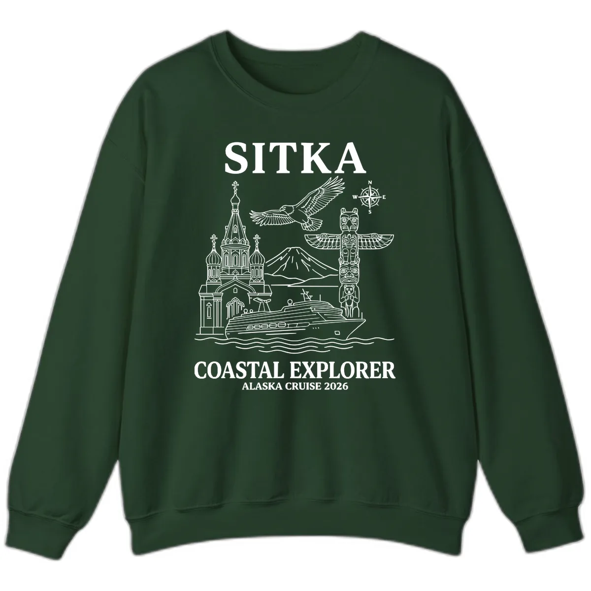 Sitka Coastal Explorer Alaska Cruise Sweatshirt in Forest Green