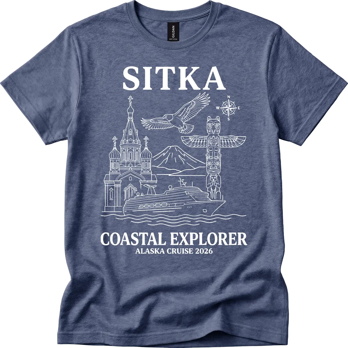 Sitka Coastal Explorer Alaska Cruise T-Shirt in Heather Navy