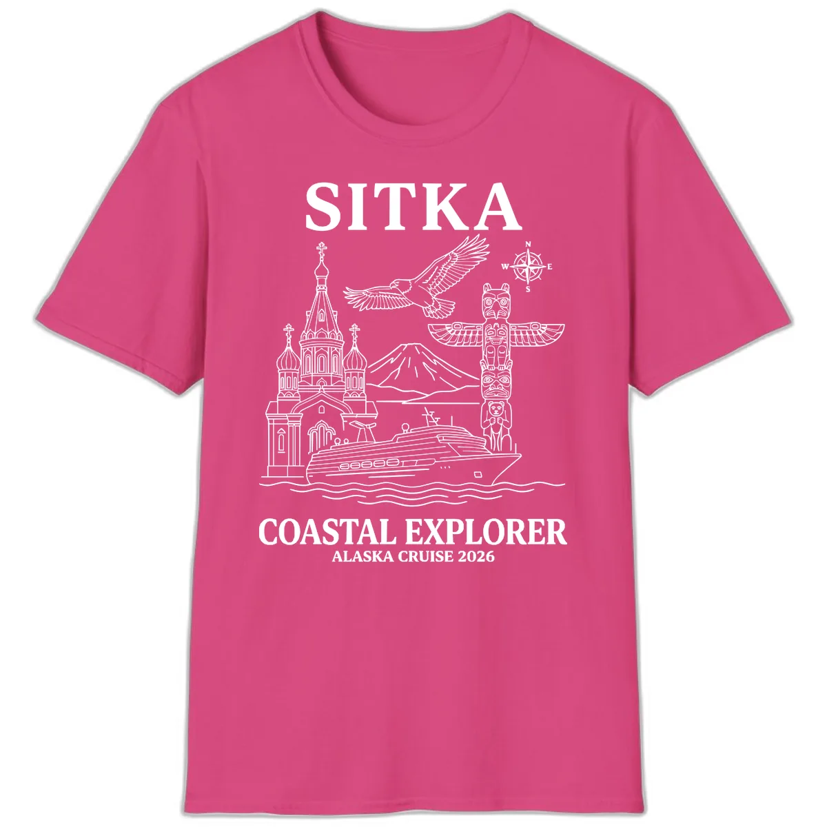 Sitka Coastal Explorer Alaska Cruise T-Shirt in Heliconia