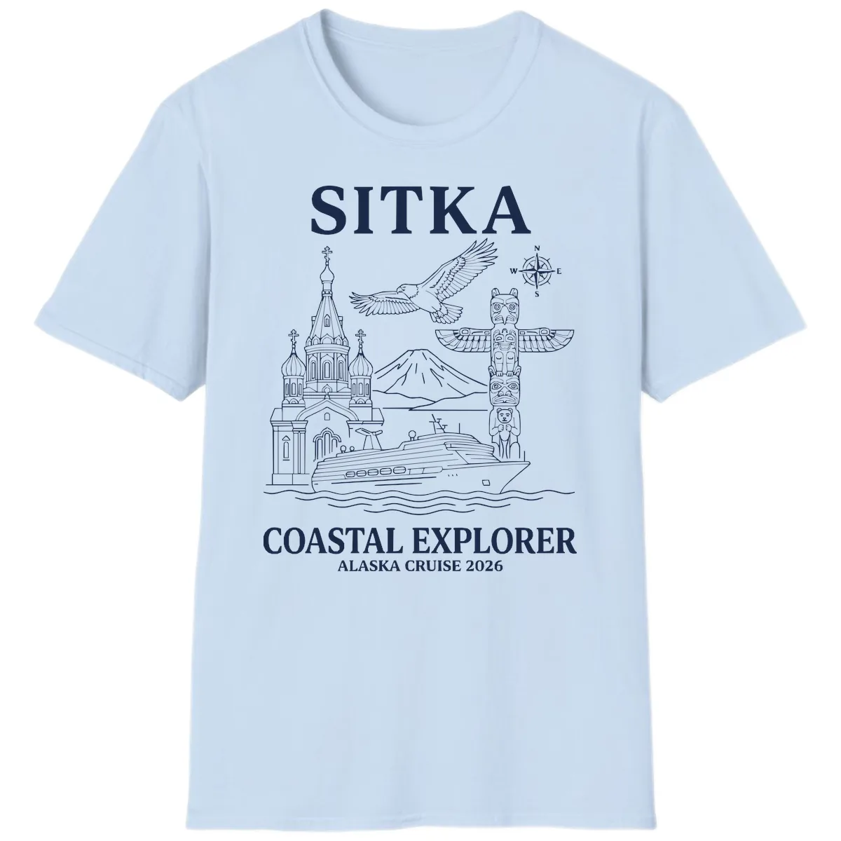 Sitka Coastal Explorer Alaska Cruise T-Shirt in Light Blue