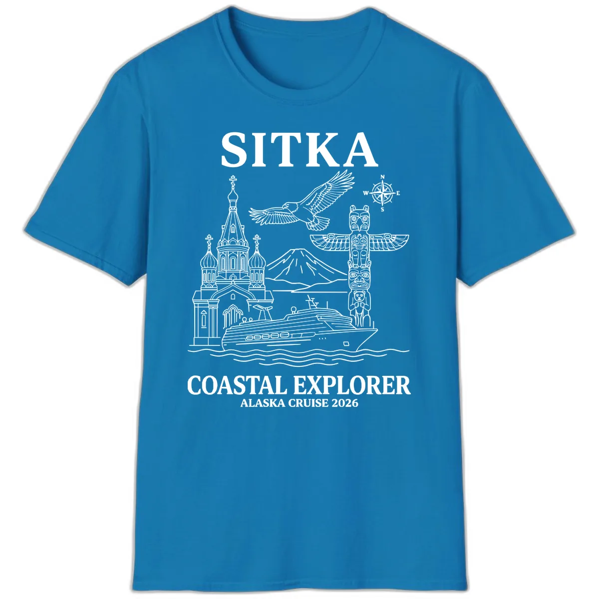 Sitka Coastal Explorer Alaska Cruise T-Shirt in Sapphire