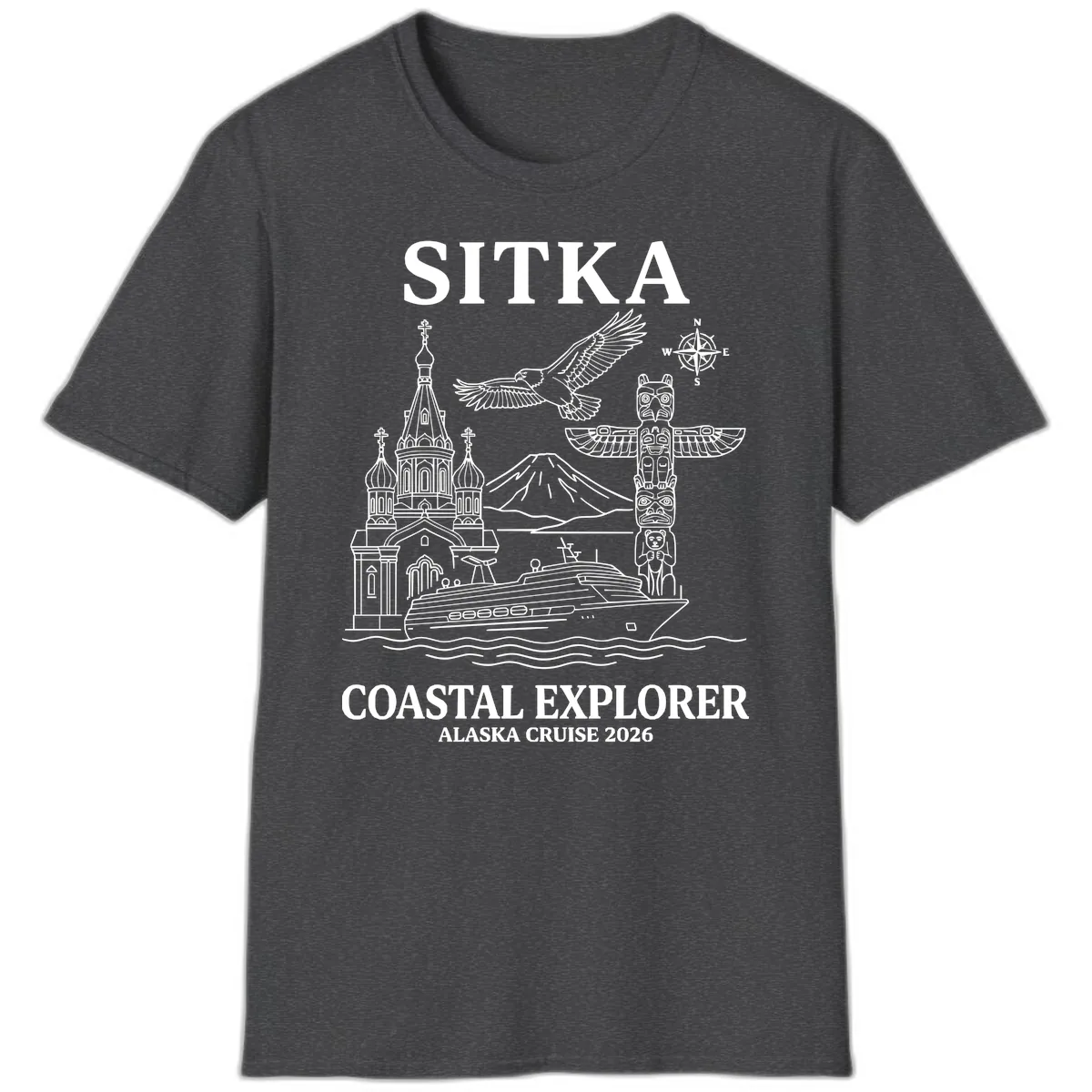 Sitka Coastal Explorer Alaska Cruise T-Shirt in Dark Heather