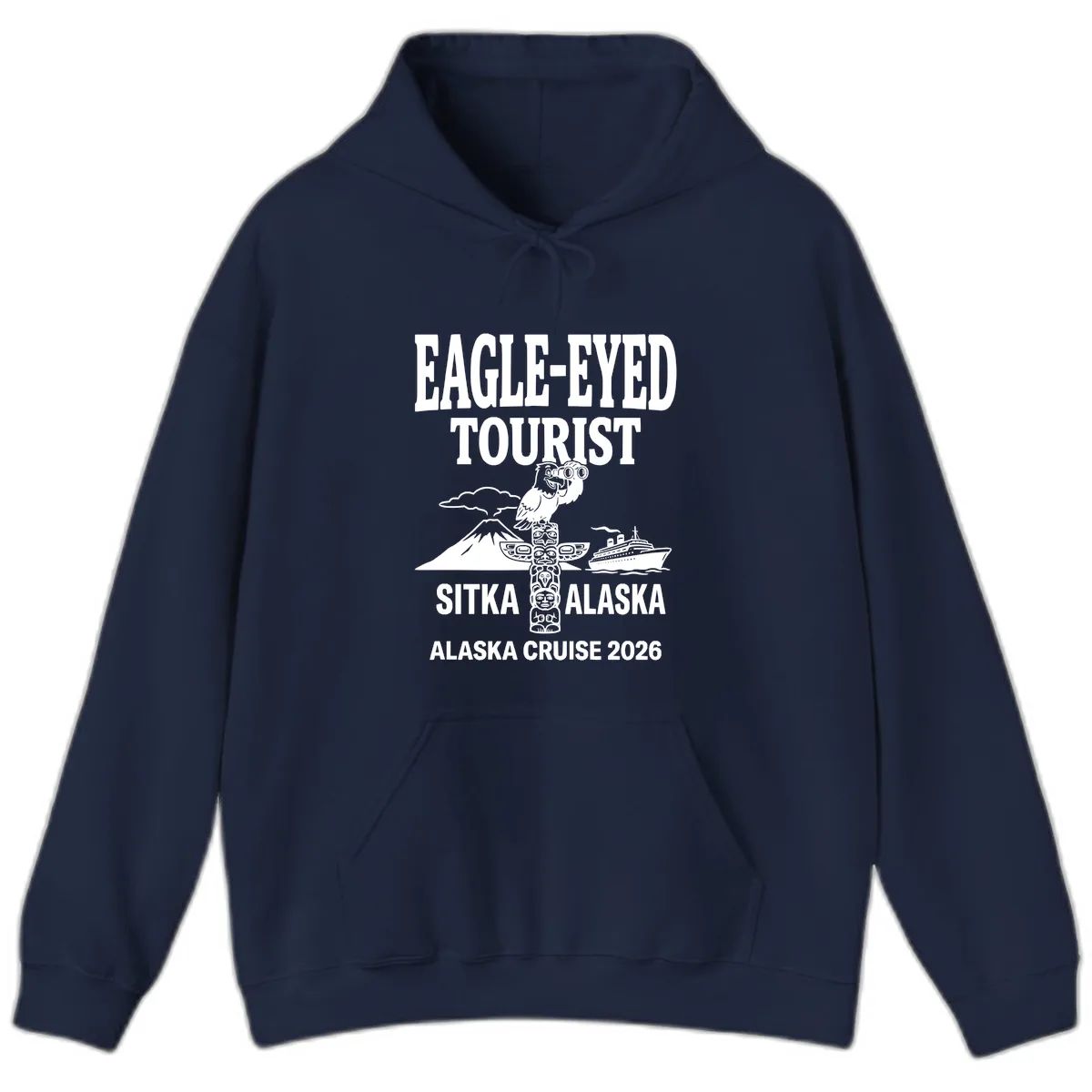 Eagle-Eyed Tourist Sitka Alaska Hoodie in Navy
