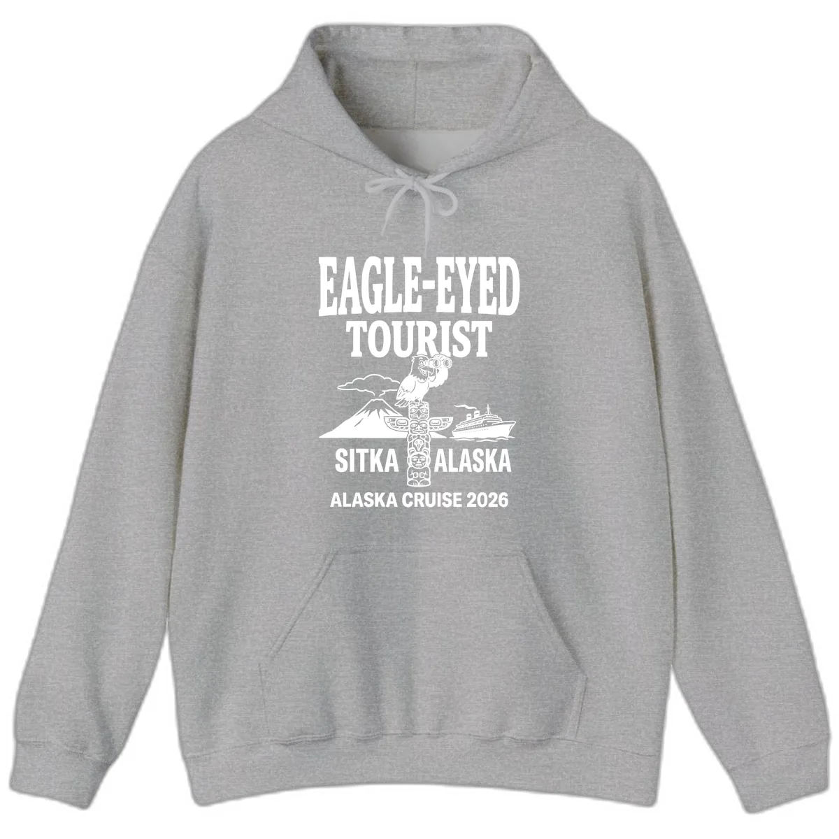 Eagle-Eyed Tourist Sitka Alaska Hoodie in Sport Grey