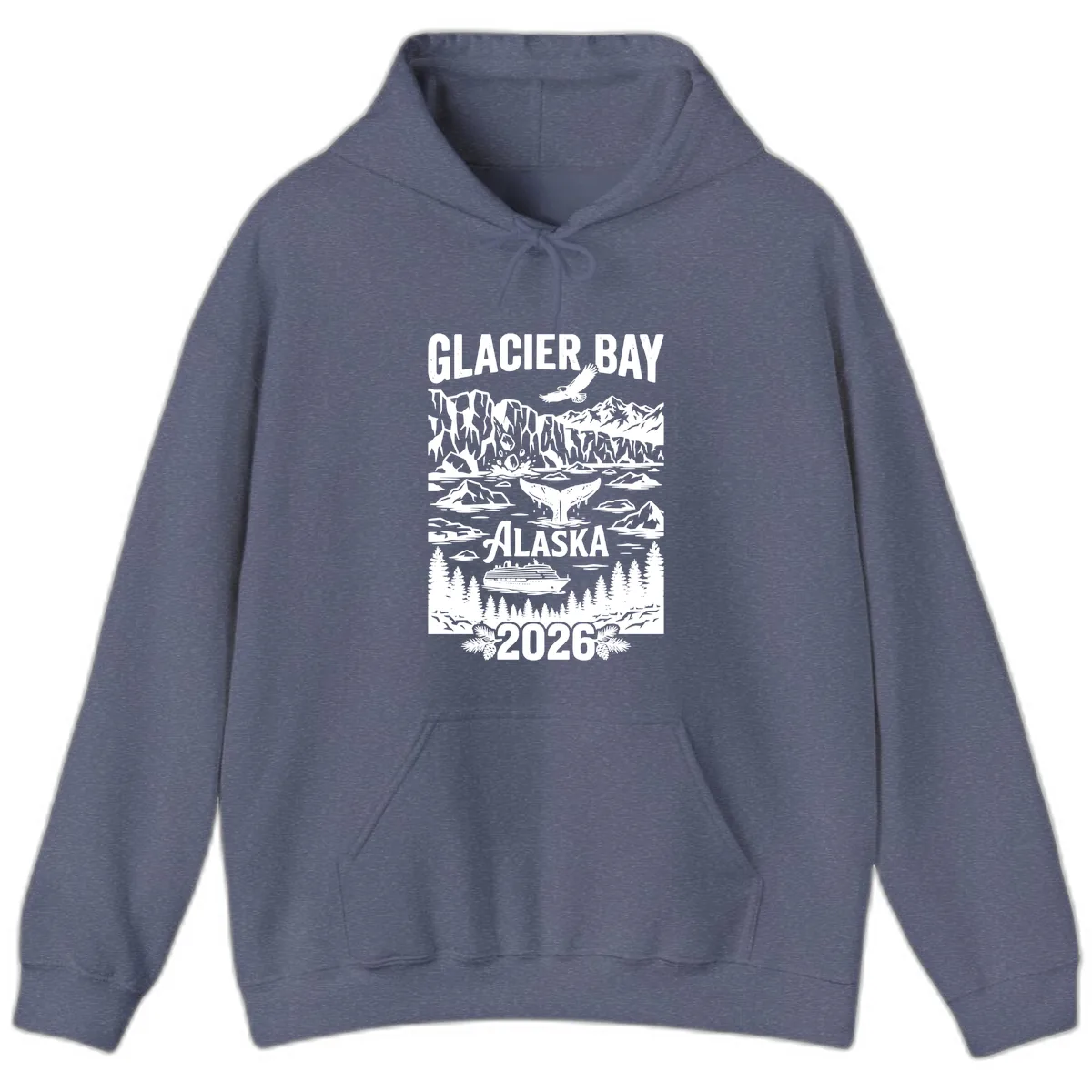 Glacier Bay Alaska Cruise 2026 Hoodie in Heather Navy