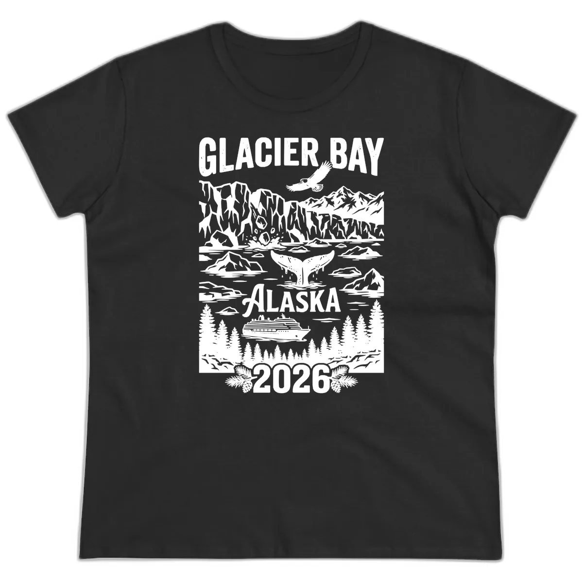 Glacier Bay Alaska Cruise 2026 Ladies Tee in Black
