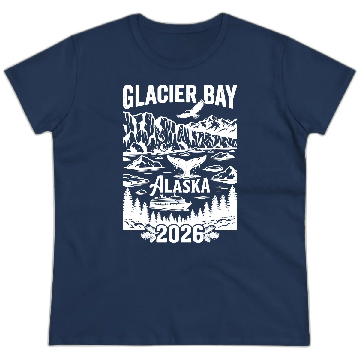 Glacier Bay Alaska Cruise 2026 Ladies Tee in Navy