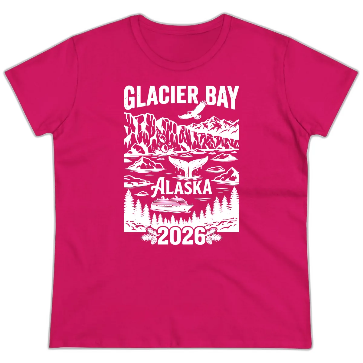 Glacier Bay Alaska Cruise 2026 Ladies Tee in Heliconia