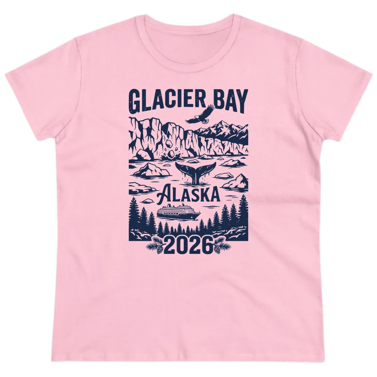 Glacier Bay Alaska Cruise 2026 Ladies Tee in Light Pink