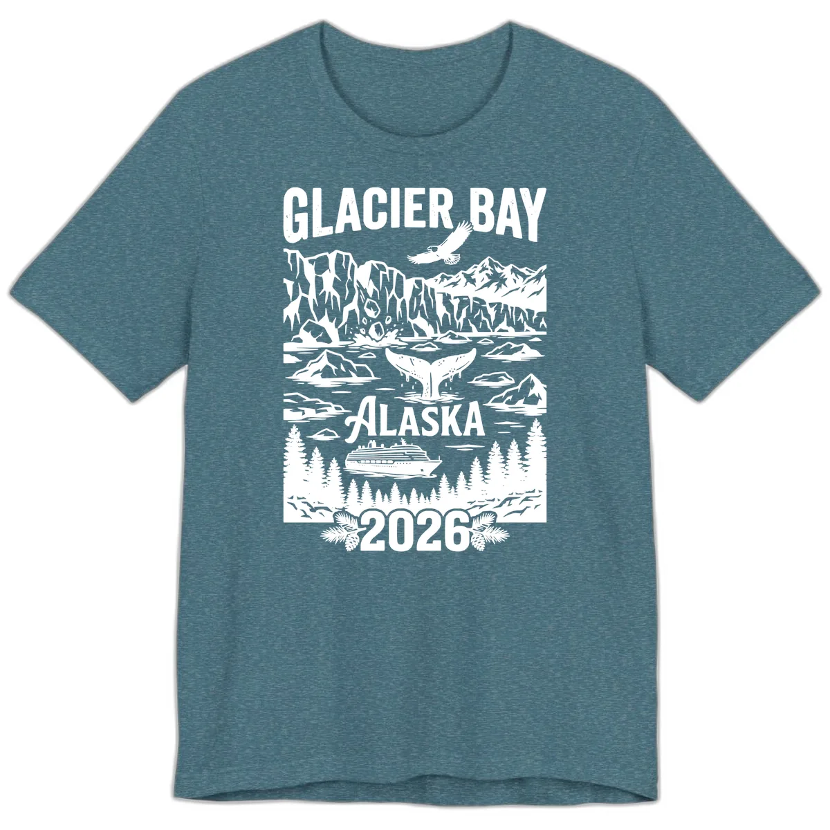 Glacier Bay Alaska Cruise 2026 Premium T-Shirt in Heather Deep Teal