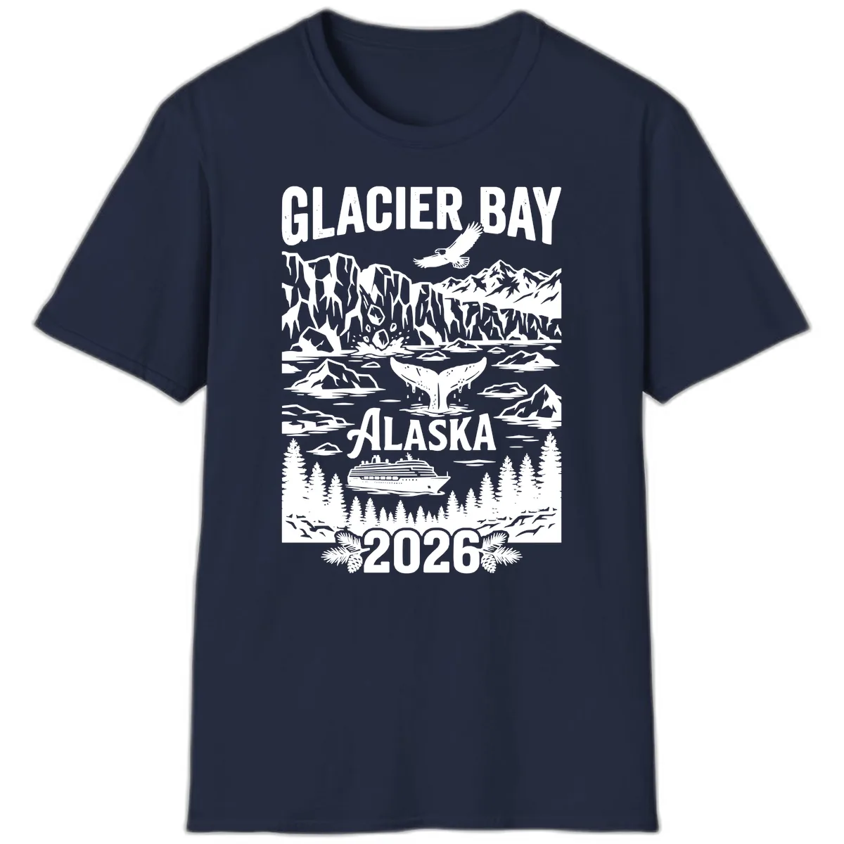 Glacier Bay Alaska Cruise 2026 T-Shirt in Navy