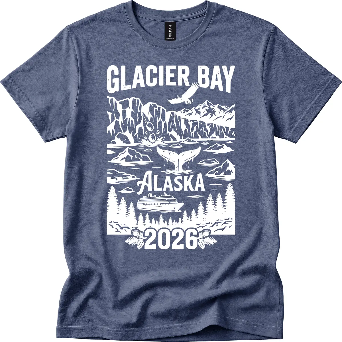 Glacier Bay Alaska Cruise 2026 T-Shirt in Heather Navy
