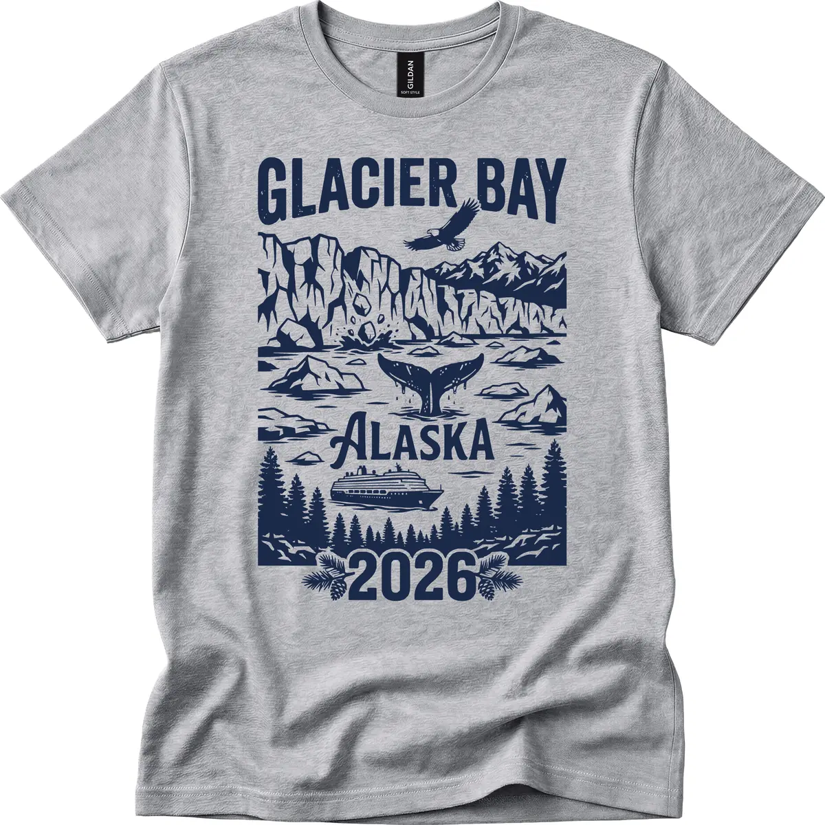 Glacier Bay Alaska Cruise 2026 T-Shirt in Sport Grey