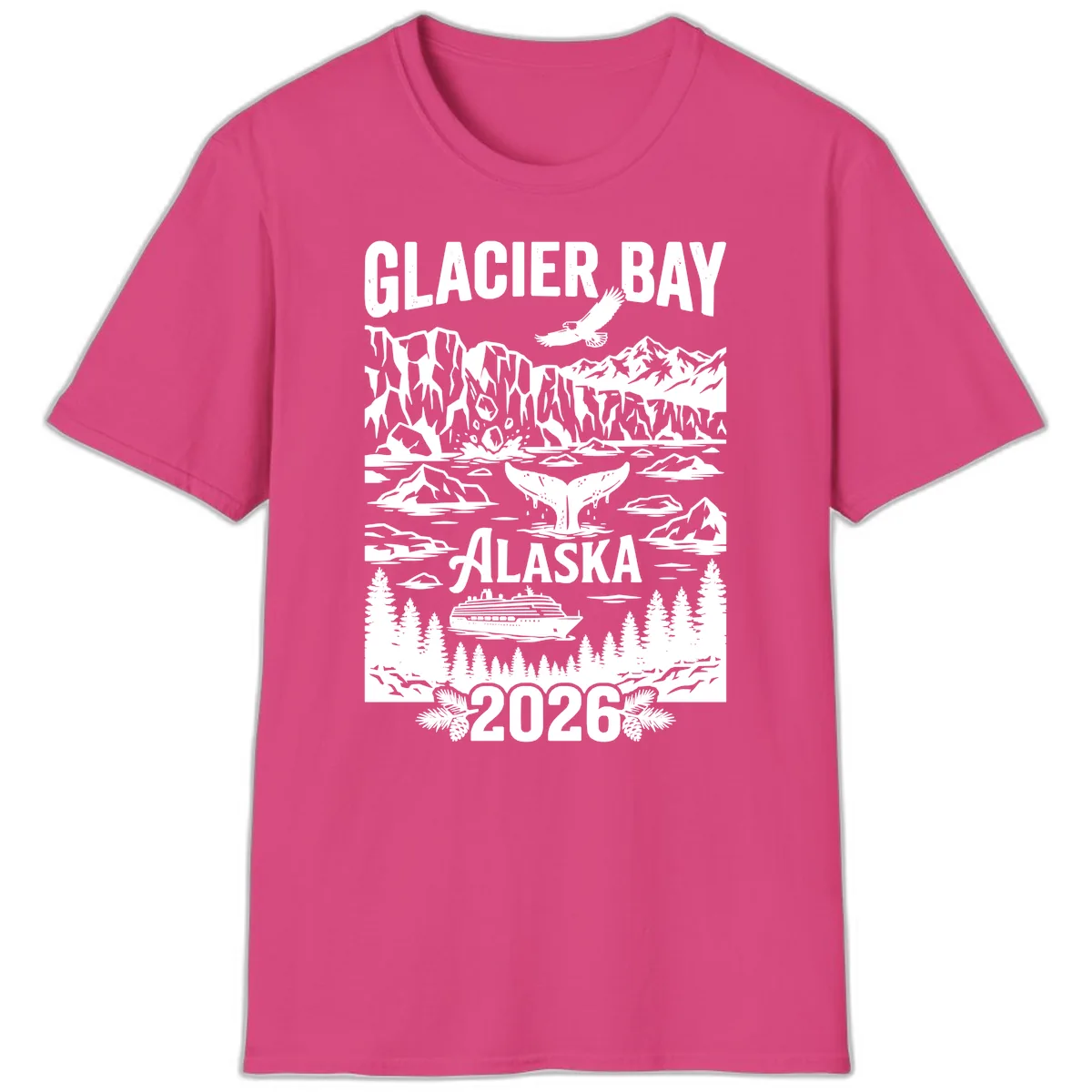 Glacier Bay Alaska Cruise 2026 T-Shirt in Heliconia