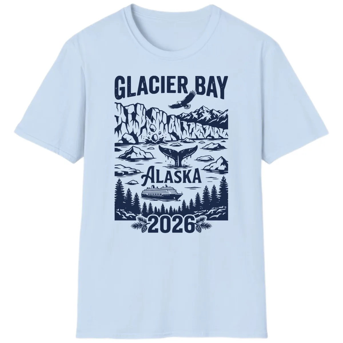 Glacier Bay Alaska Cruise 2026 T-Shirt in Light Blue