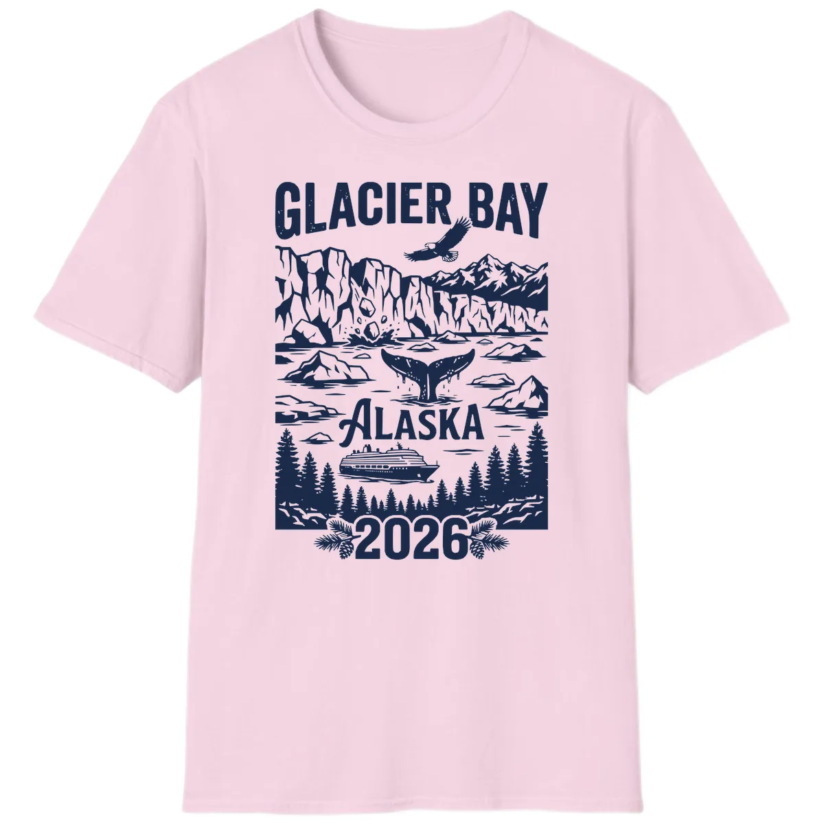 Glacier Bay Alaska Cruise 2026 T-Shirt in Light Pink