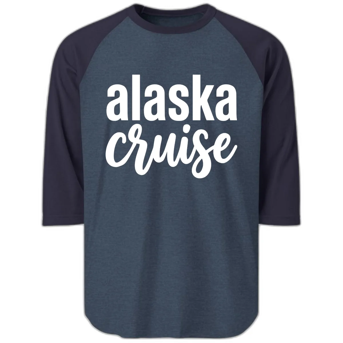 Alaska Cruise Adventure Raglan 3/4 in Heather Denim Navy