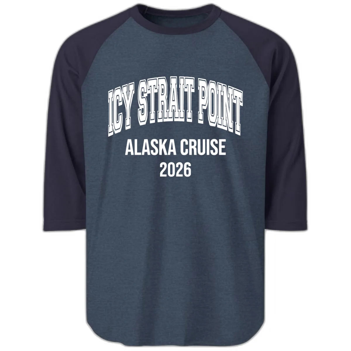 Dry Strait Point Alaska Cruise 2026 Raglan 3/4 in Heather Denim Navy